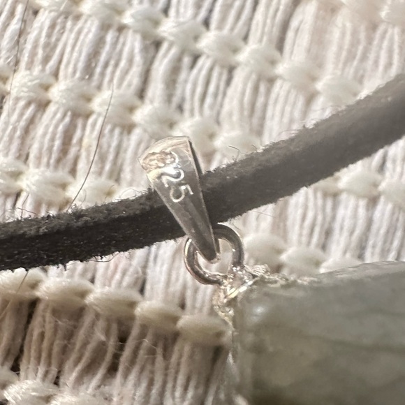 Blue/Rainbow Flash Labradorite Flower Pendant on Silver Bail and Faux Suede - Picture 2 of 15